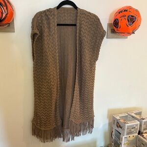 Brown Knit Fringe Cardigan